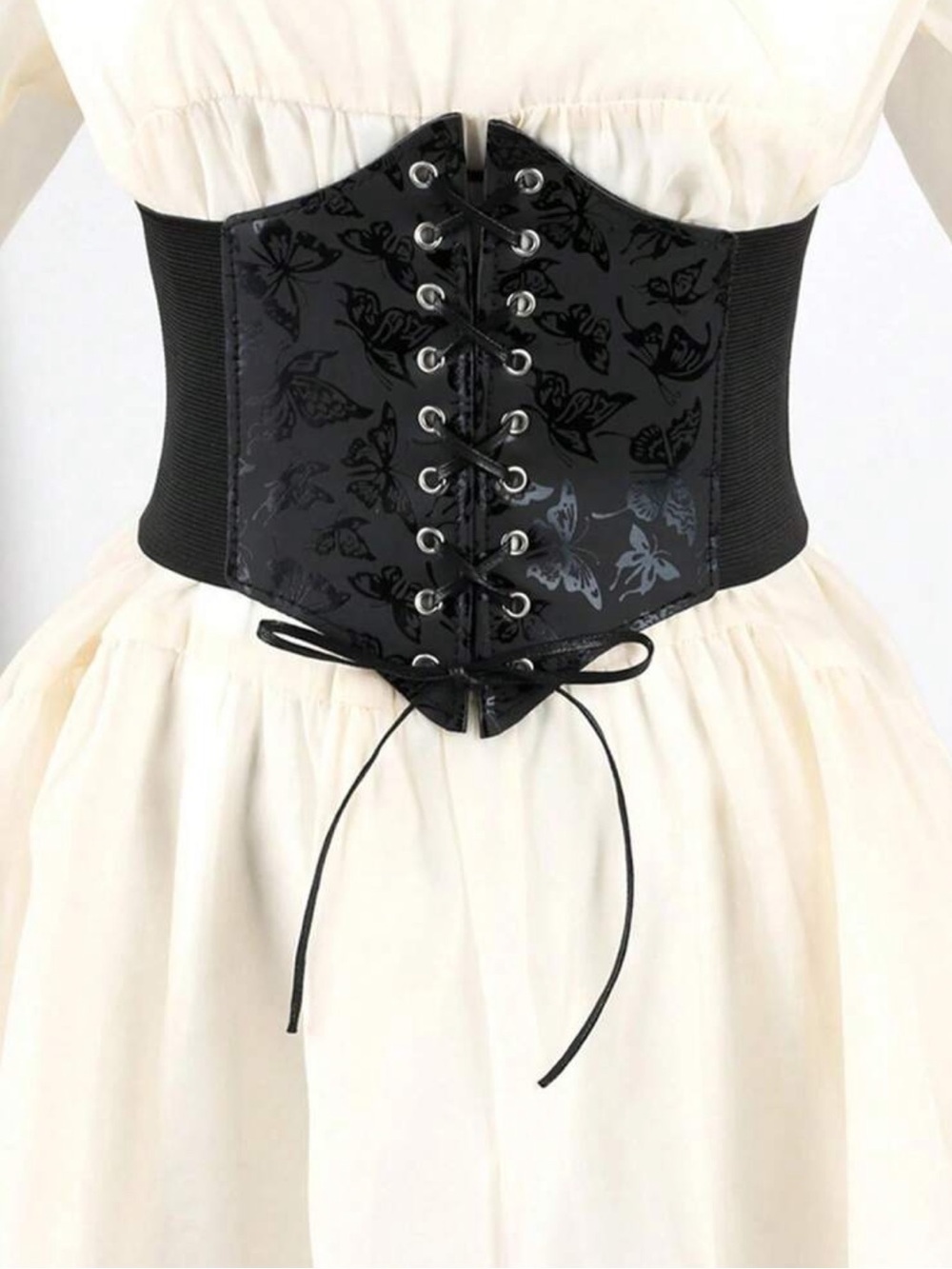 New black corset butterfly lace up belt